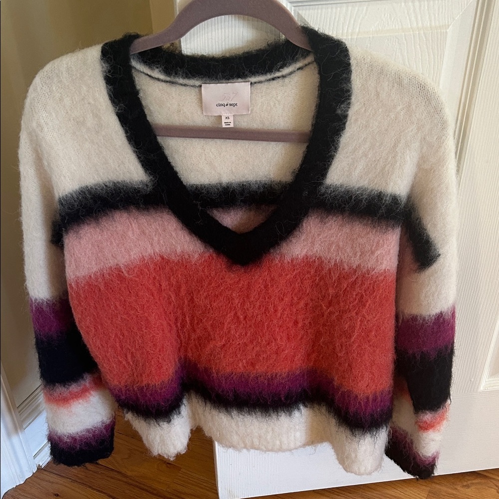 Cinq à Sept Colorful Striped V-Neck Sweater